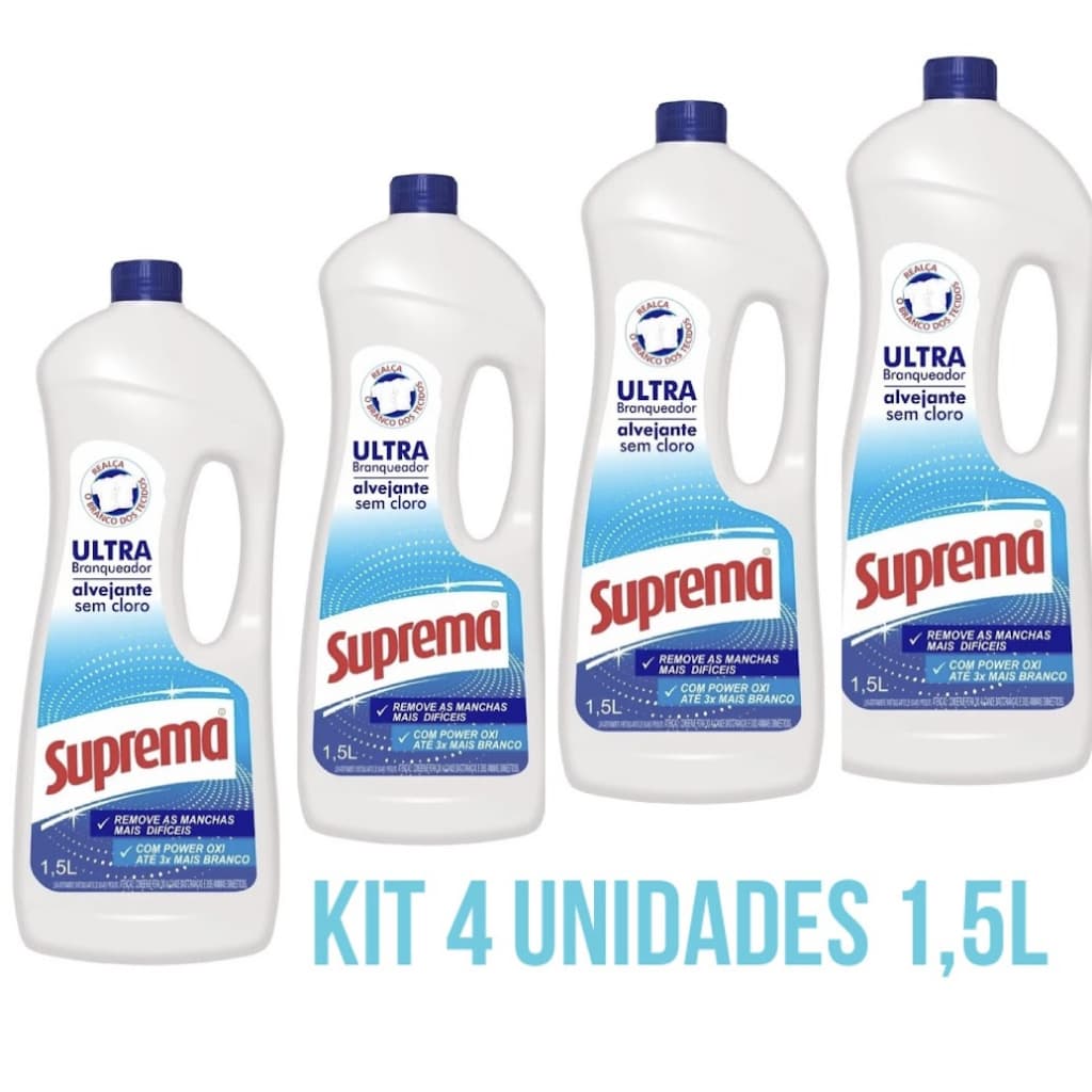 Alvejante de Roupas Tira Manchas sem cloro Suprema Ultra Branqueador 1,5 L kit 4 unid - Roupa mais Branca - ENVIO JÁ