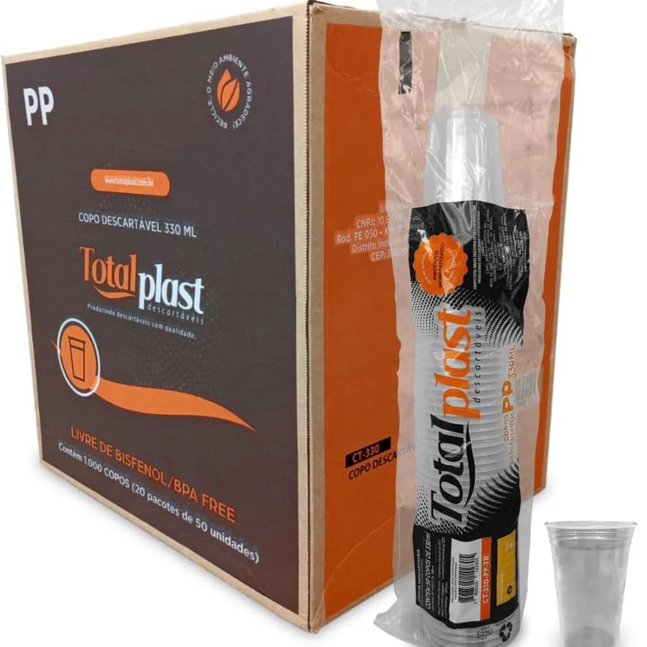 Copo 300ml/330ml Liso Transparente PP Chop Suco Refri Sorvetes 500/1000 Unidades