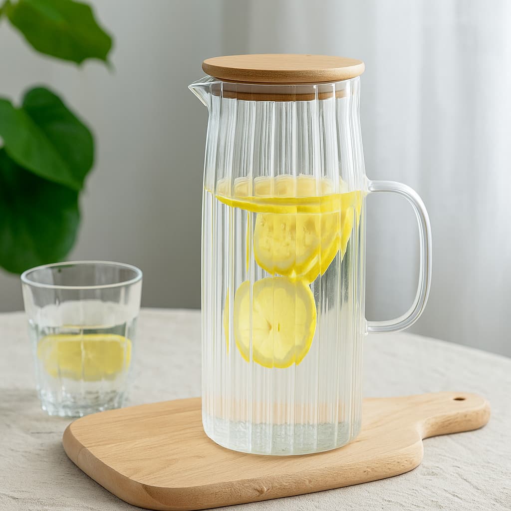 Jarra De Vidro Com Tampa De Bambu Para Servir Suco Água 1 l Design Elegante e Sustentável 🌿
