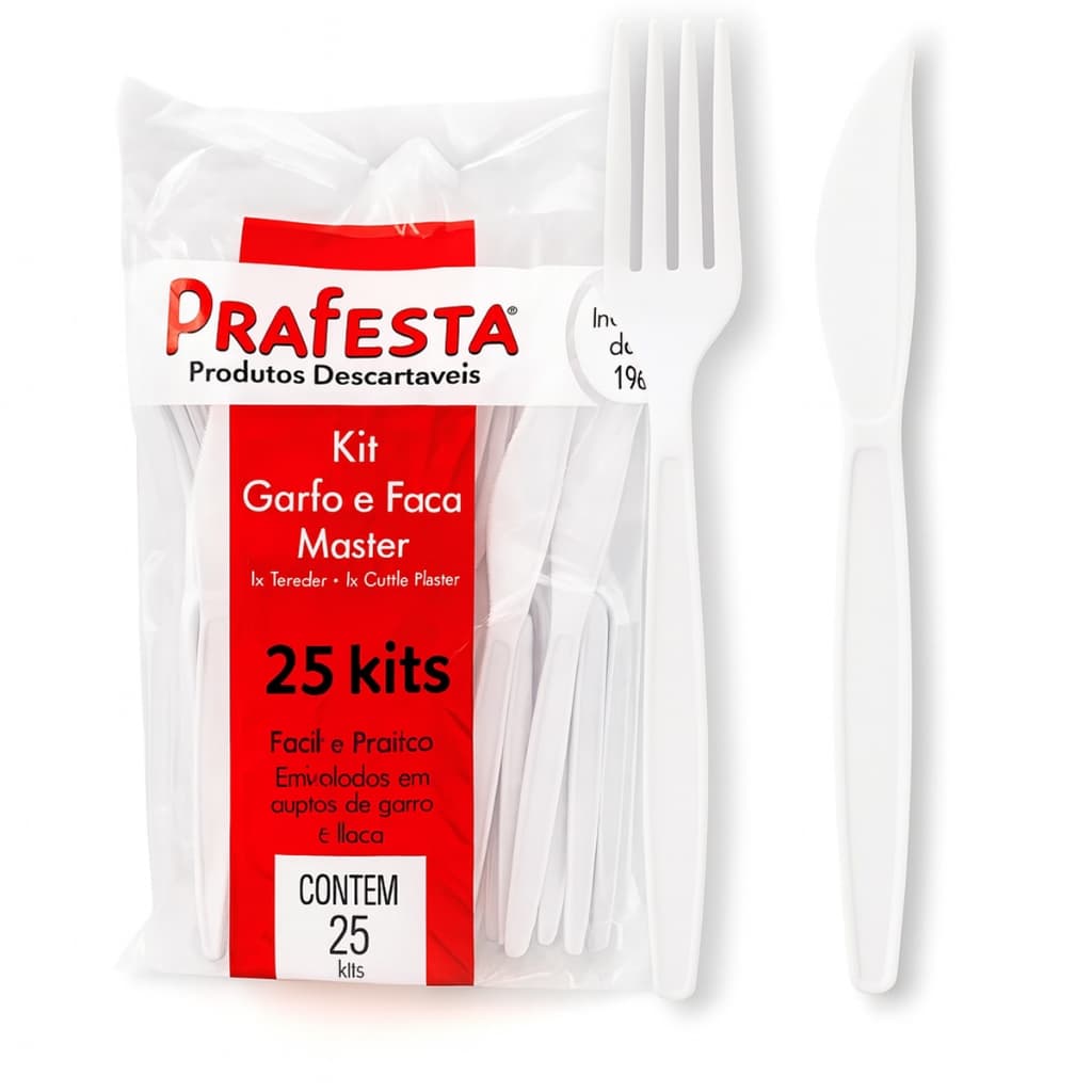 Kit 50 Talheres Garfo e Faca Reforçado Descartável Resistente Churrasco Refeição Delivery Reciclavel