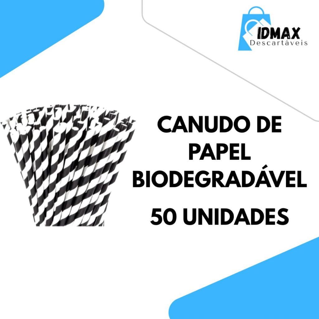 Canudos Papel Biodegradável 50und (197mmX5mm) Ecológicos - BRANCO E PRETO