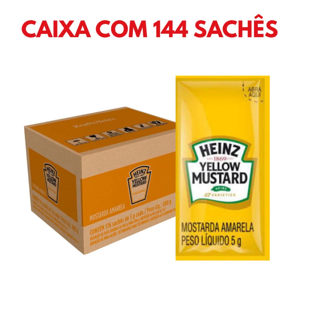 Mostarda Amarela Heinz Caixa com 144 Sachês 5 g
