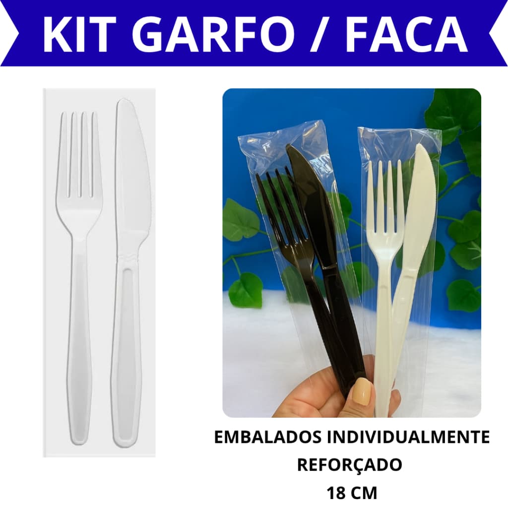 Kit garfo e faca descartável para refeição BRANCO OU PRETO (reforçado) c/1000 unid