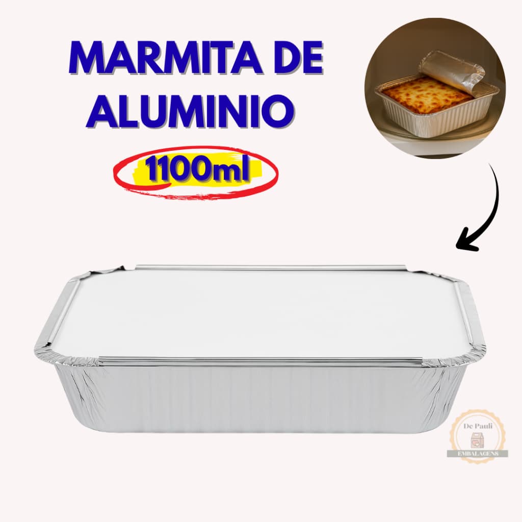 Marmita (bandeja) retangular alumínio  1100ml pct C/100