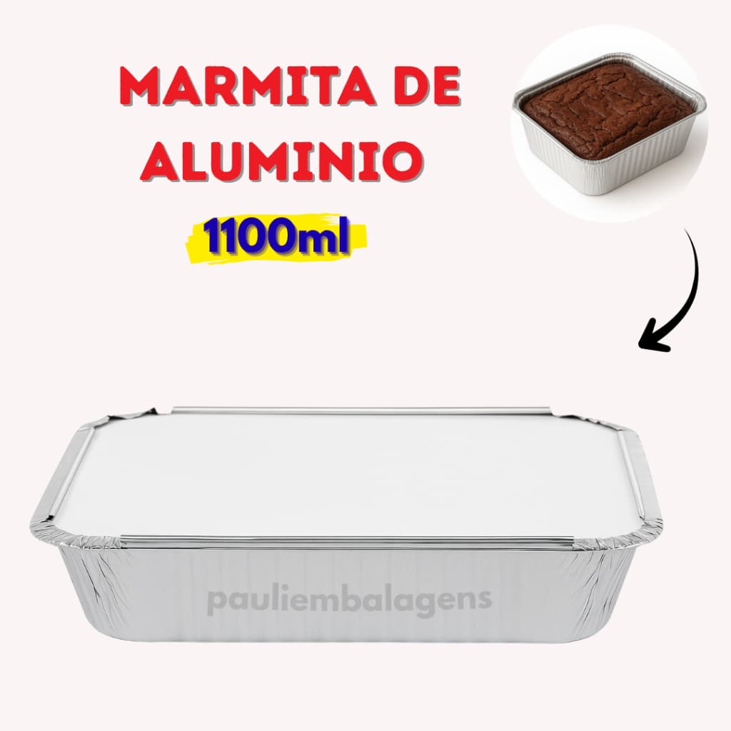 Marmita (bandeja) Retangular Alumínio 1100ml C/100