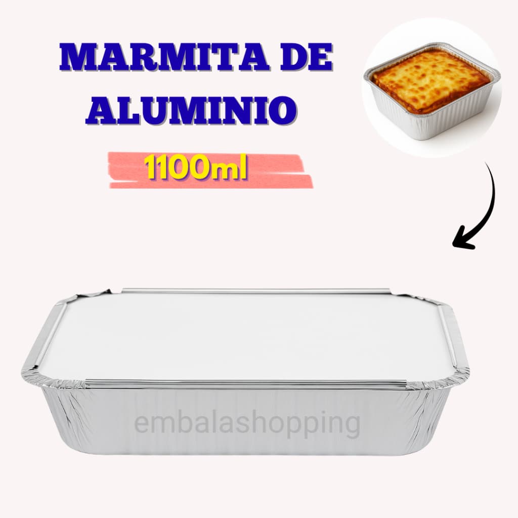 Marmita (bandeja) retangular alumínio 1100ml pct C/100