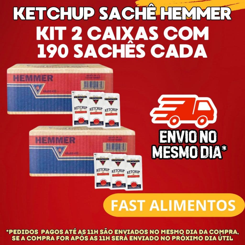 02 Caixas de Ketchup Sachê Hemmer 190 Sachês - kit Sache Hemmer Praticidade e Sabor para Seu Negócio