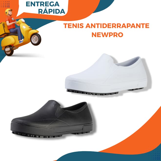 Sapato Tenis de Segurança Antiderrapante Fechado  Cozinha  Serviço Enfermagem Branco e Preto