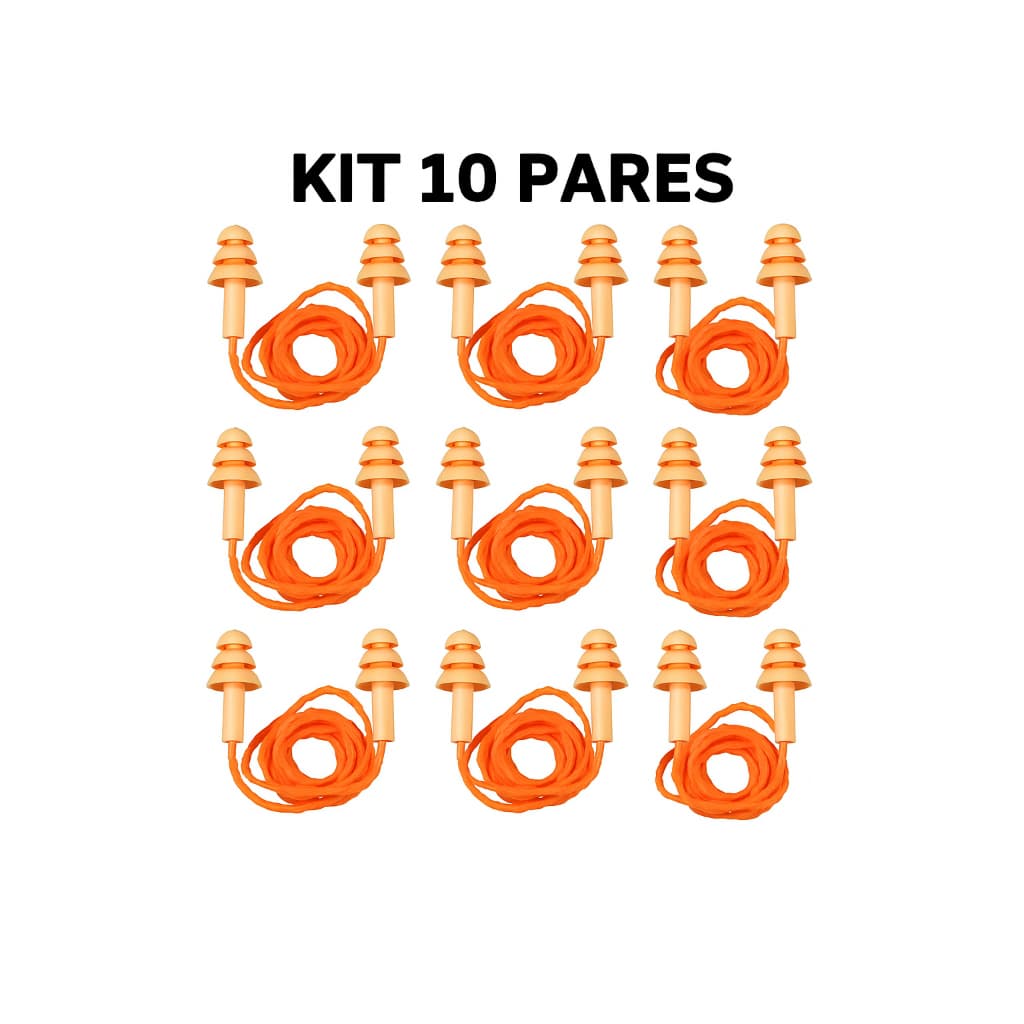10 Pares Protetor Auricular Auditivo Silicone com Cordão Epi