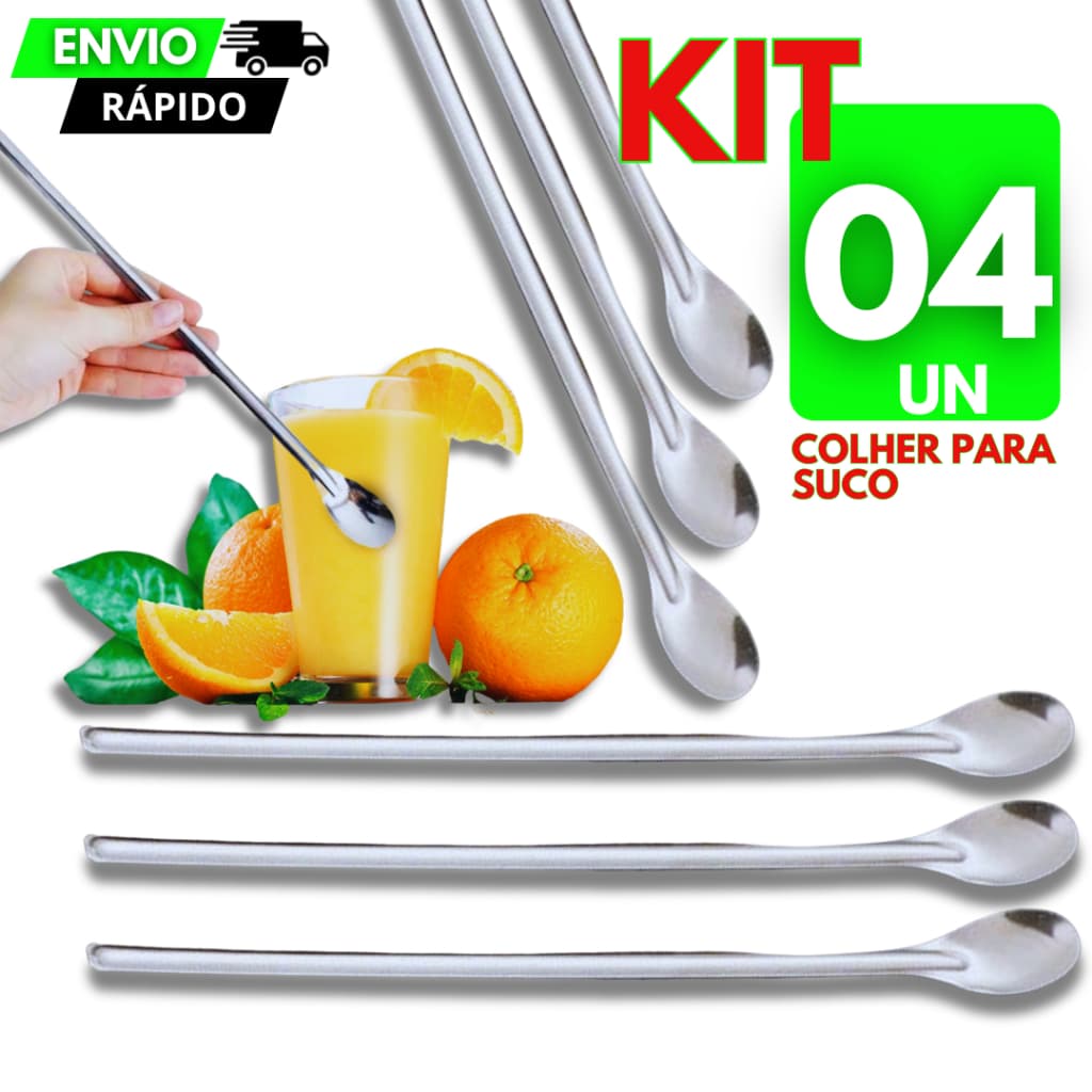 Jogo 4 Colher Bailarina Aço Inox 30 cm para Sucos Drinks Bebidas Coquetel Longa para Jarra