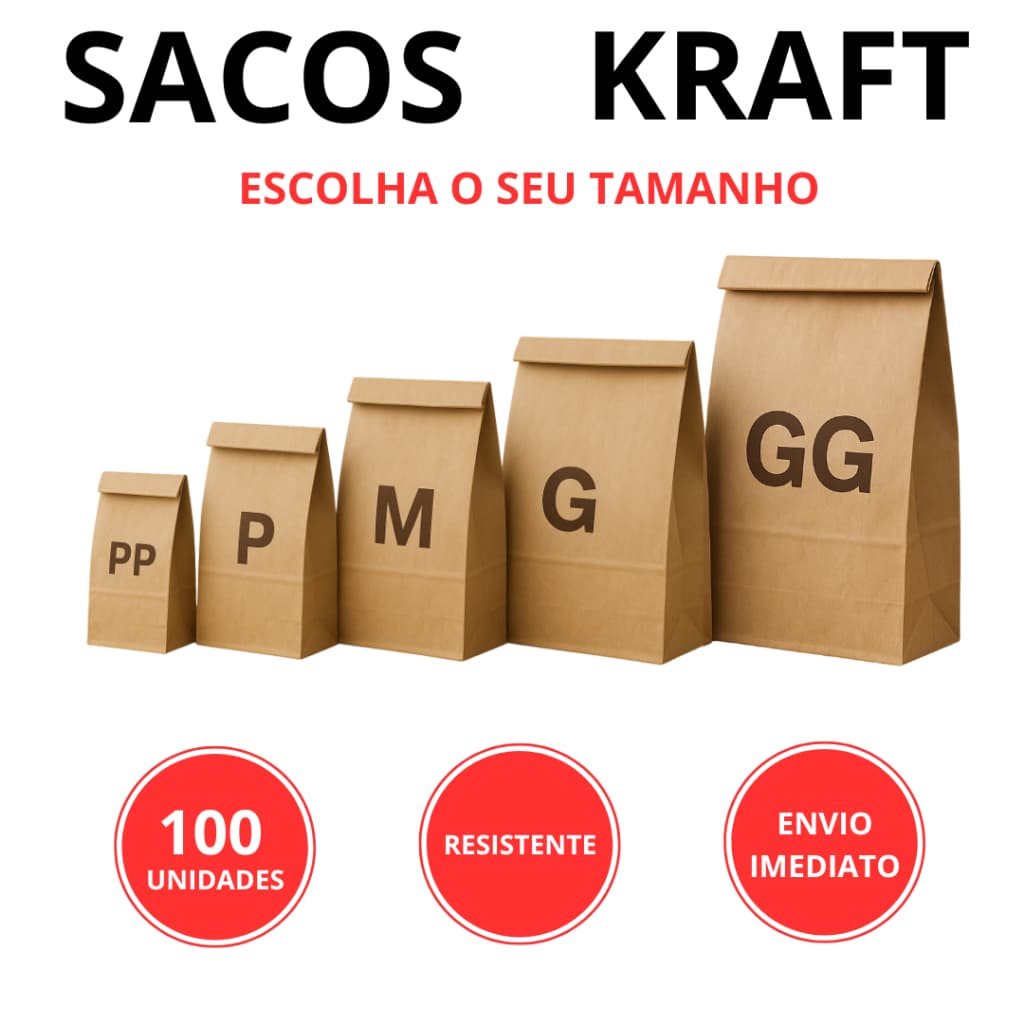 Kit 100 Sacos Delivery Kraft Papel Reforçado – Embalagem Ecológica para Lanches Marmitas e Sobremesas