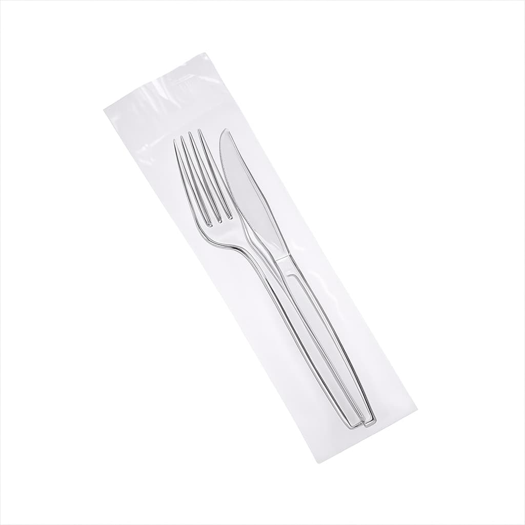 Kit Garfo Faca 50 Unidades Embaladas Refeições Festas Marmitas Branco Liso Reforçado Delivery Churrasco Aniversarios