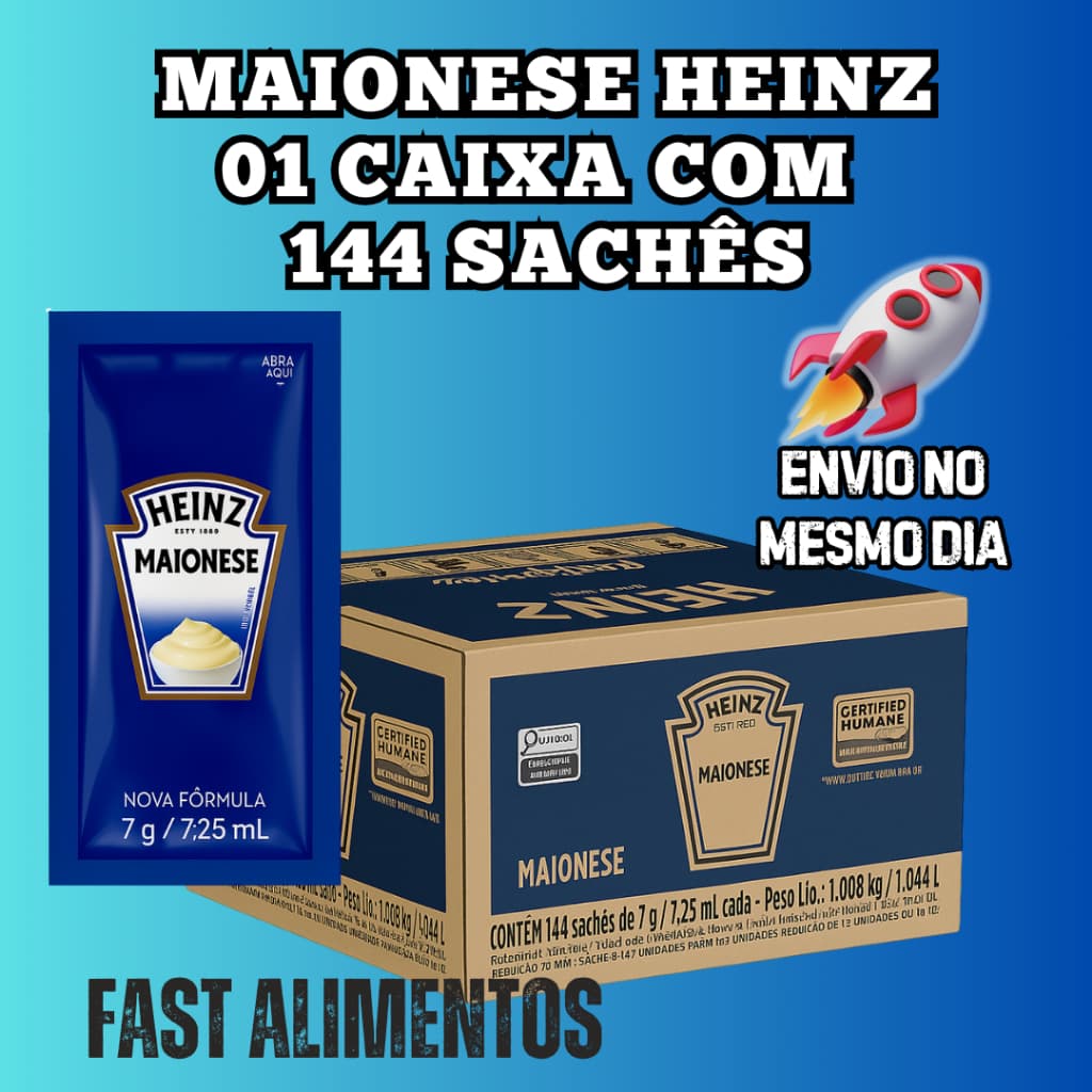 01 Caixa Maionese Sachê Heinz 7g - Caixa com 144 Sachês - Ideal para Lanches, Delivery