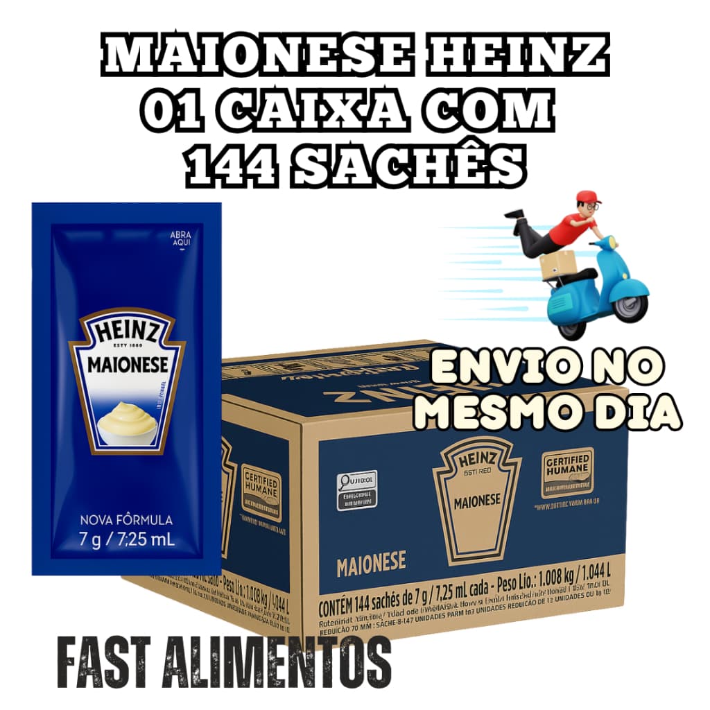 Mini Sachê 7g Heinz Maionese - Caixa com 144 Sachês - Maionese Heinz - Maionese -Sachê - PRO1