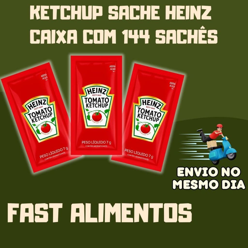 01 Caixa Econômica com 144 Sachês de Ketchup Heinz 7g - Para Delivery, Food Truck e Eventos