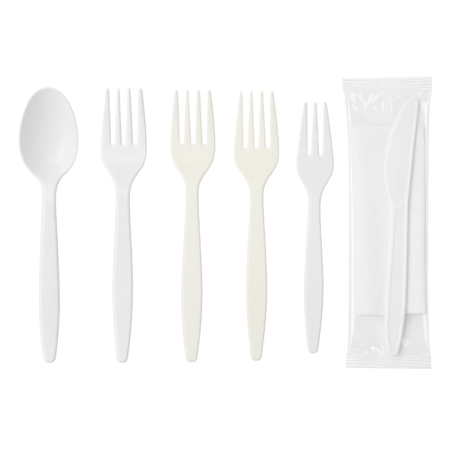 Talheres Descartáveis Reforçados – Garfo, Colher e Faca  (Branco, Cristal, Off White)