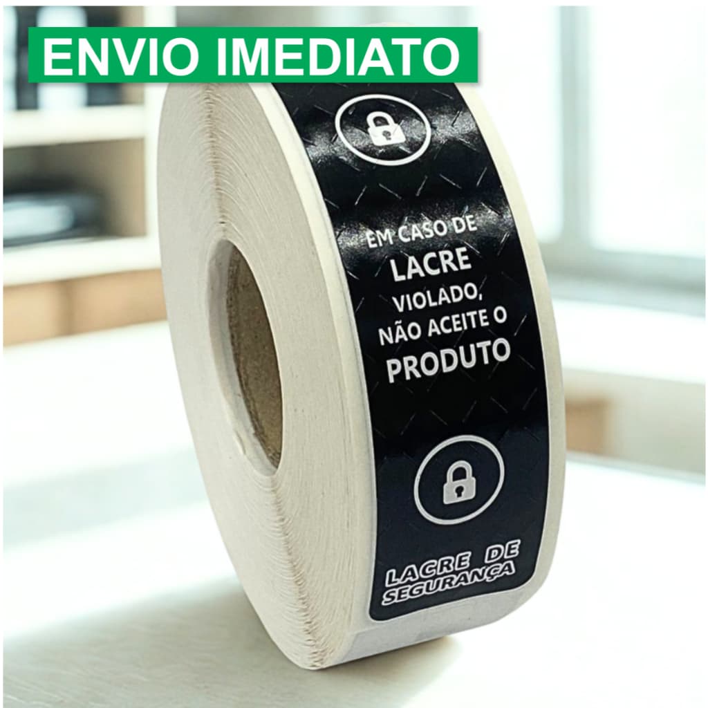 500 Lacres de Segurança Adesivos para Embalagem Delivery Sacola 3x12cm - CADEADO PRETO