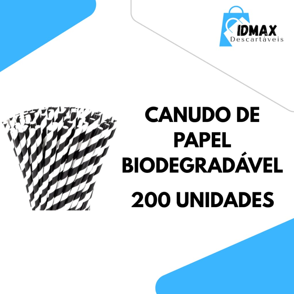 Canudos Papel Biodegradável 200und (197mmX5mm) Ecológicos - BRANCO E PRETO