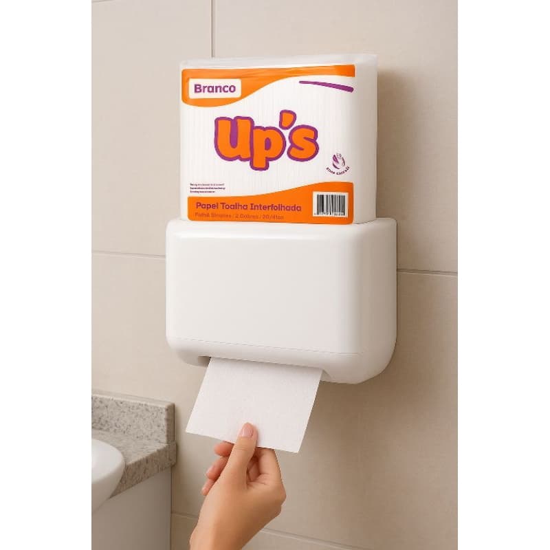 Papel Toalha Interfolha Econômico Branco P/ Dispenser banheiro, Cozinha,Folha Dupla - Up's - 20x21cm(pct.500g)