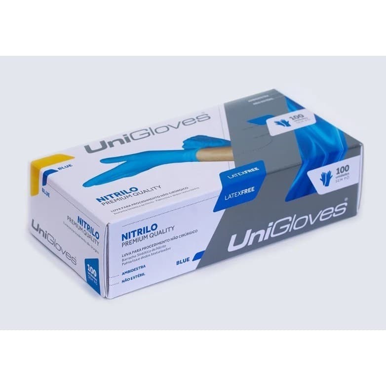 Luva Descartável Azul Nitrílica Sem Pó Caixa c/100