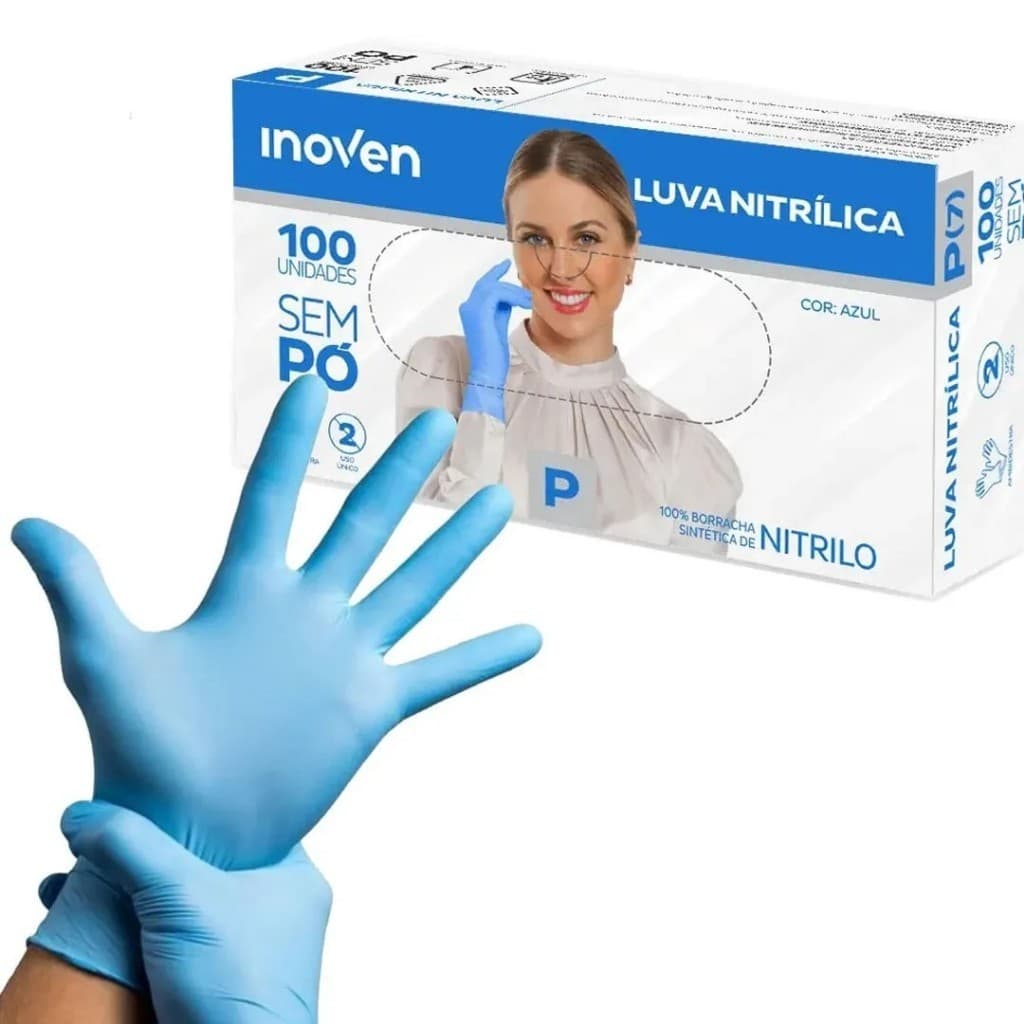 Luva Nitrílica Azul Sem Pó Caixa c/100 Descartável