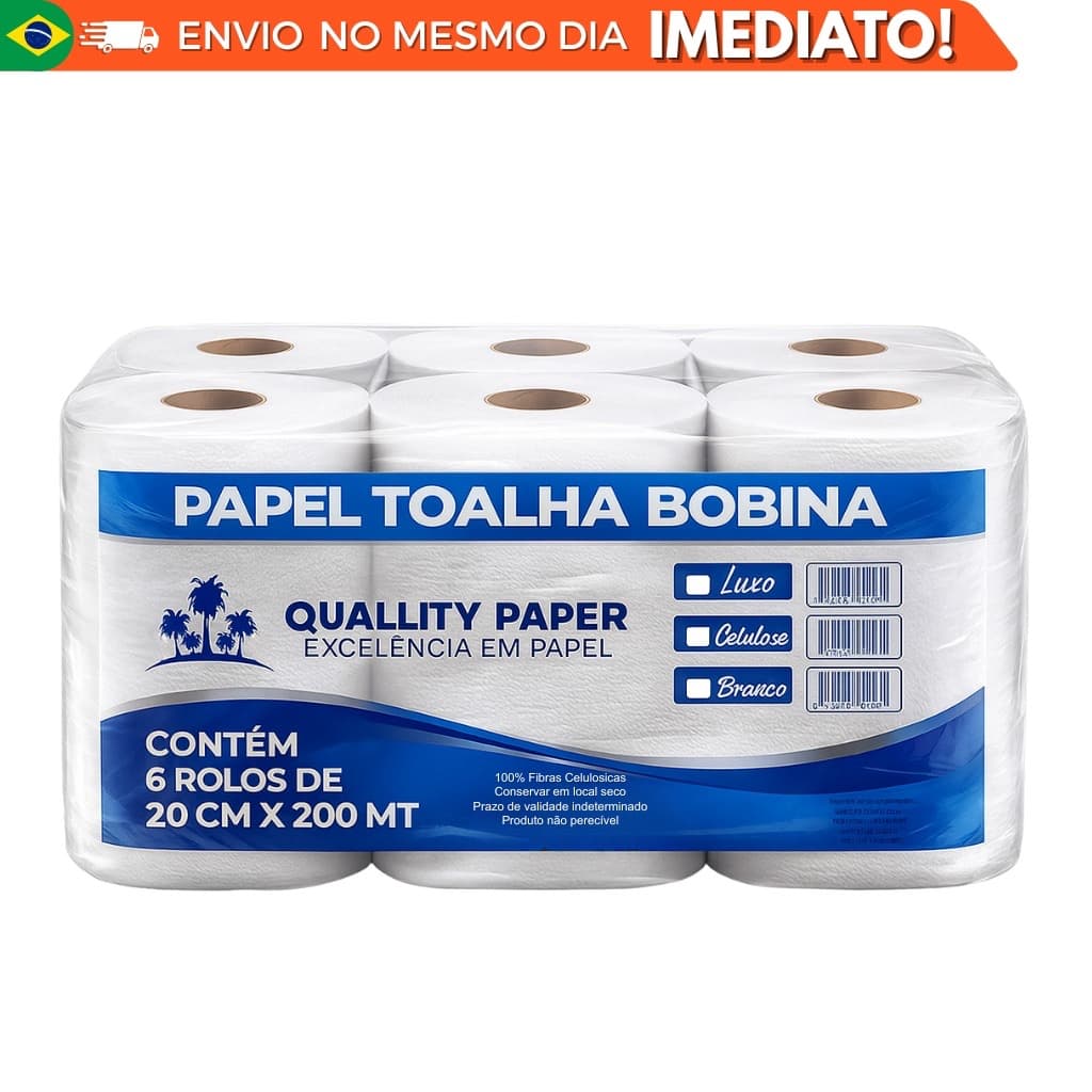 Toalha Bobina papel  200m 6 rolos Branco para dispenser de papel toalha rolo