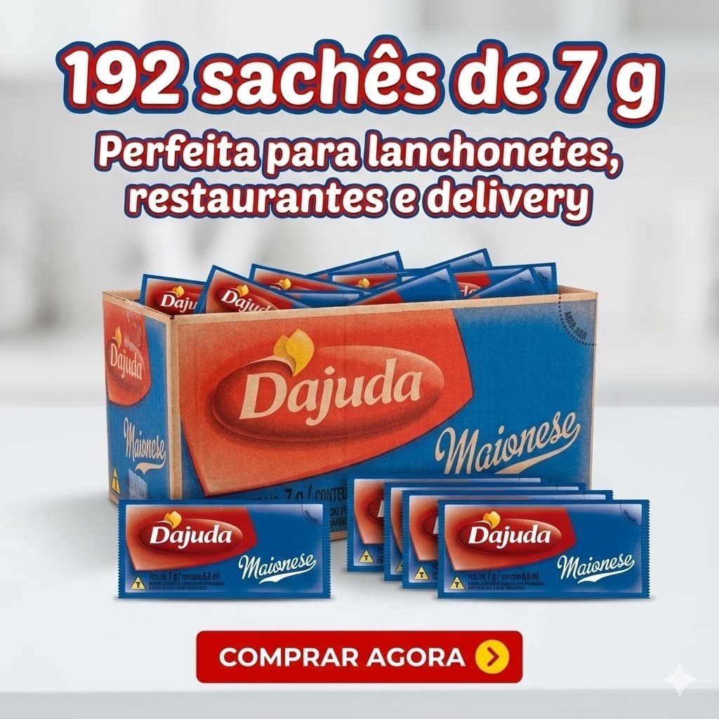 Maionese Sachê Tradicional D’Ajuda 7g Caixa C/192 Unidades - Ideal Lanchonete e Delivery