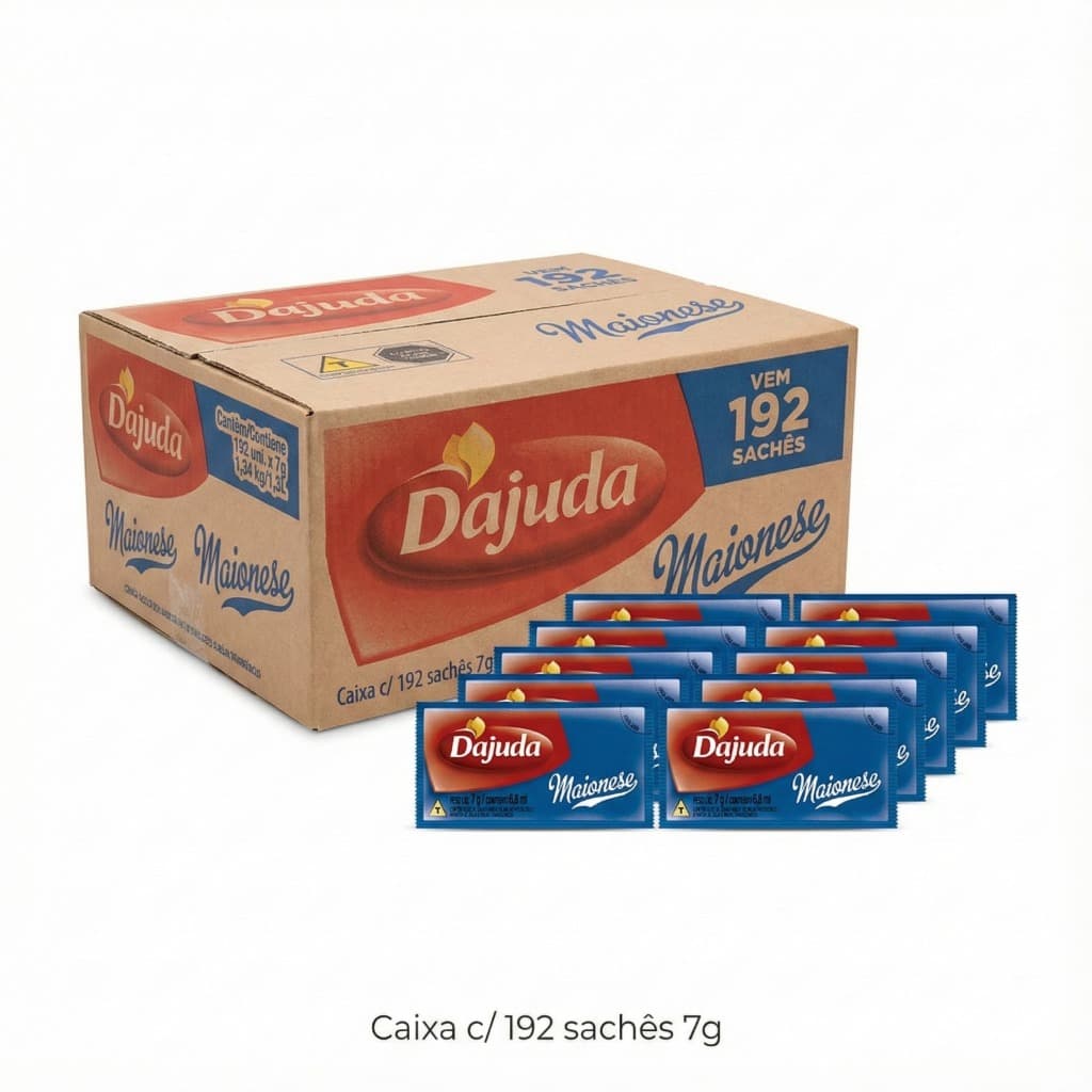 Maionese Sachê Tradicional D’Ajuda 7g Caixa C/192 Unidades - Ideal Lanchonete e Delivery