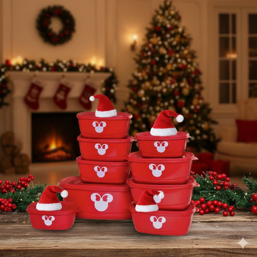 Kit Potes Plastico Hermetico 10 Peças Jogo Desenho Pote Cozinha Minnie Organizador