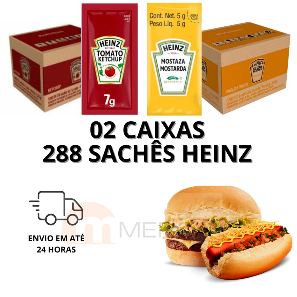 Ketchup e Mostarda Heinz 2 Caixas com 288 Sachês