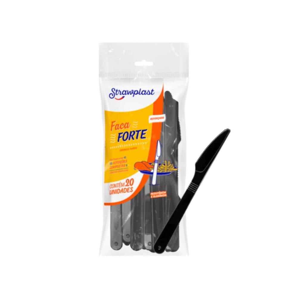 Faca Forte Preta Descartável Strawplast Refeição Plástico Resistente C/300 Unidades
