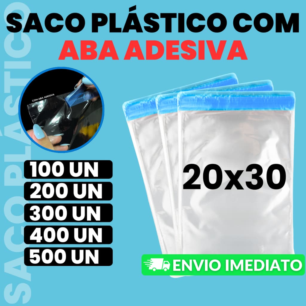 Saco PP 20x30 Transparente com Aba Adesiva para Loja Online Envios Abre e Fecha