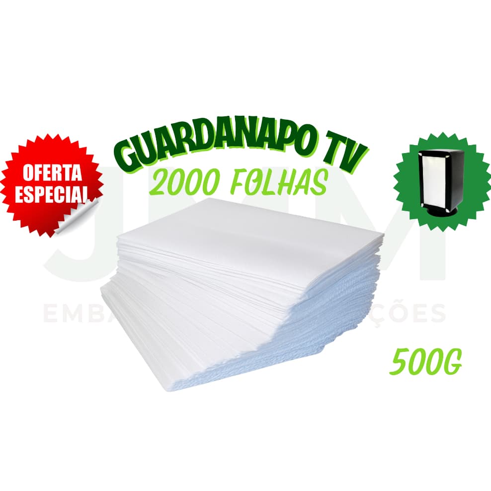 Guardanapo Papel Tipo TV 14x14cm 2000 Un. 500g Descartável Para Bares, Lanchonetes, Delivery