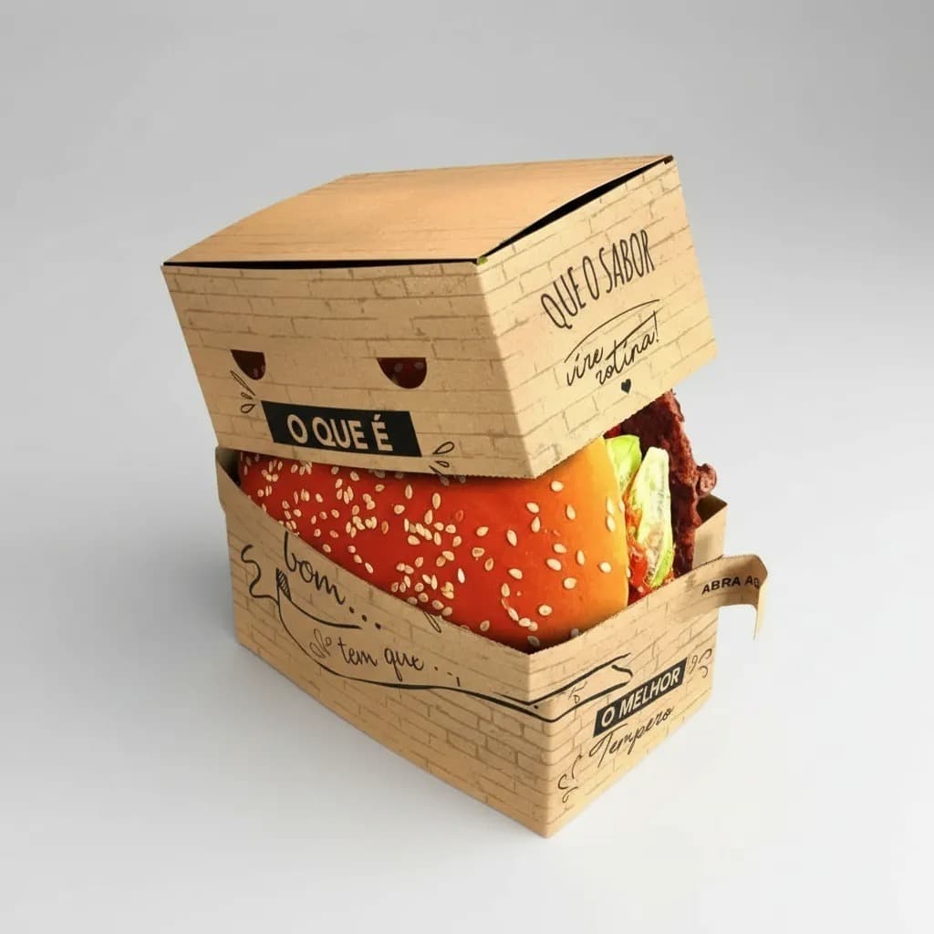 Kit 100 - Caixa Hamburguer c/ Ziper Box Kraft Lanche Delivery FastFood
