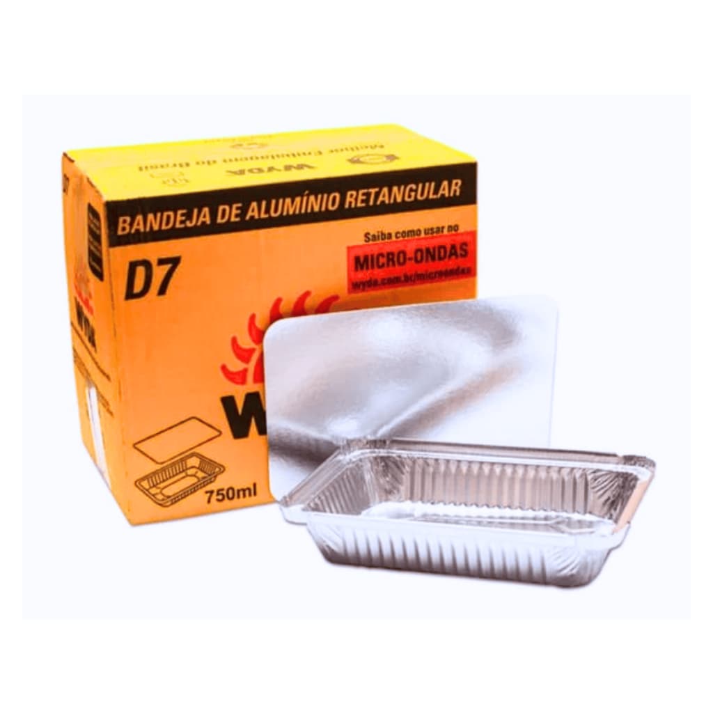 Bandeja de Alumínio Retangular D7 750ml com tampa 100 Unidades
