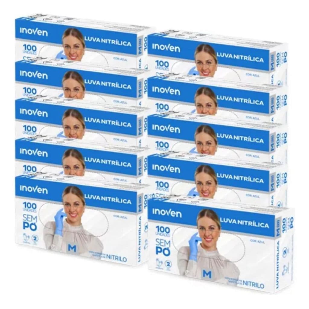 Kit C/10 Caixa De Luvas Nitrílica Inoven100 Unid Cada Sem Pó Azul