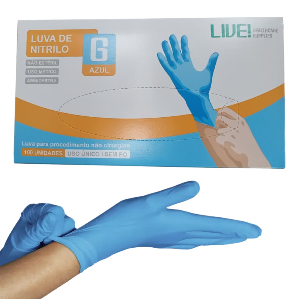 Luva Descartáveis Nitrílica Azul Sem Pó G Procedimento Caixa 100 Unidades Live