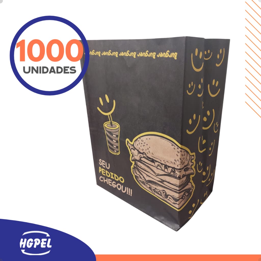 Saco Kraft 24X14,5X31 Delivery Impresso Black Burguer Amarelo Seu Pedido Chegou Amarelo 1000 Unidades
