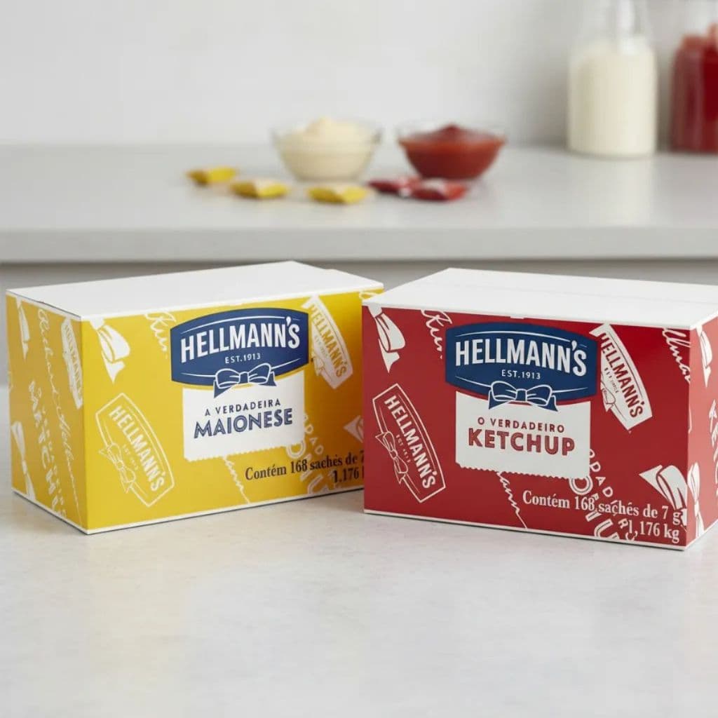 Kit Ketchup e Maionese Hellmann’s Combo 2 Caixas 336 Saches 7g Original Lanchonete Food Service