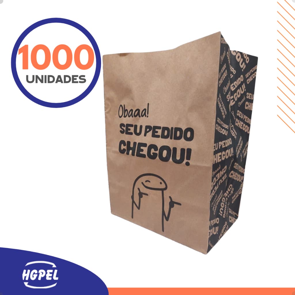 Saco Kraft 22X12X32 Delivery Impresso Oba Seu Pedido Chegou 1000 Unidades