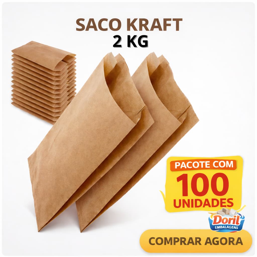 Saco De Papel Kraft Com 100 Unidades Ideal Para Pão Pastel Salgados - Diversas Medidas
