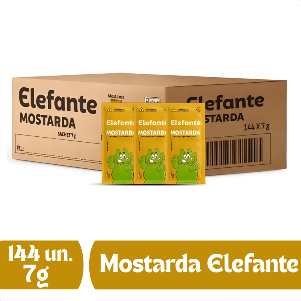 Mostarda Elefante Sachê 7g Caixa com 144 Unidades Ideal para Lanchonetes