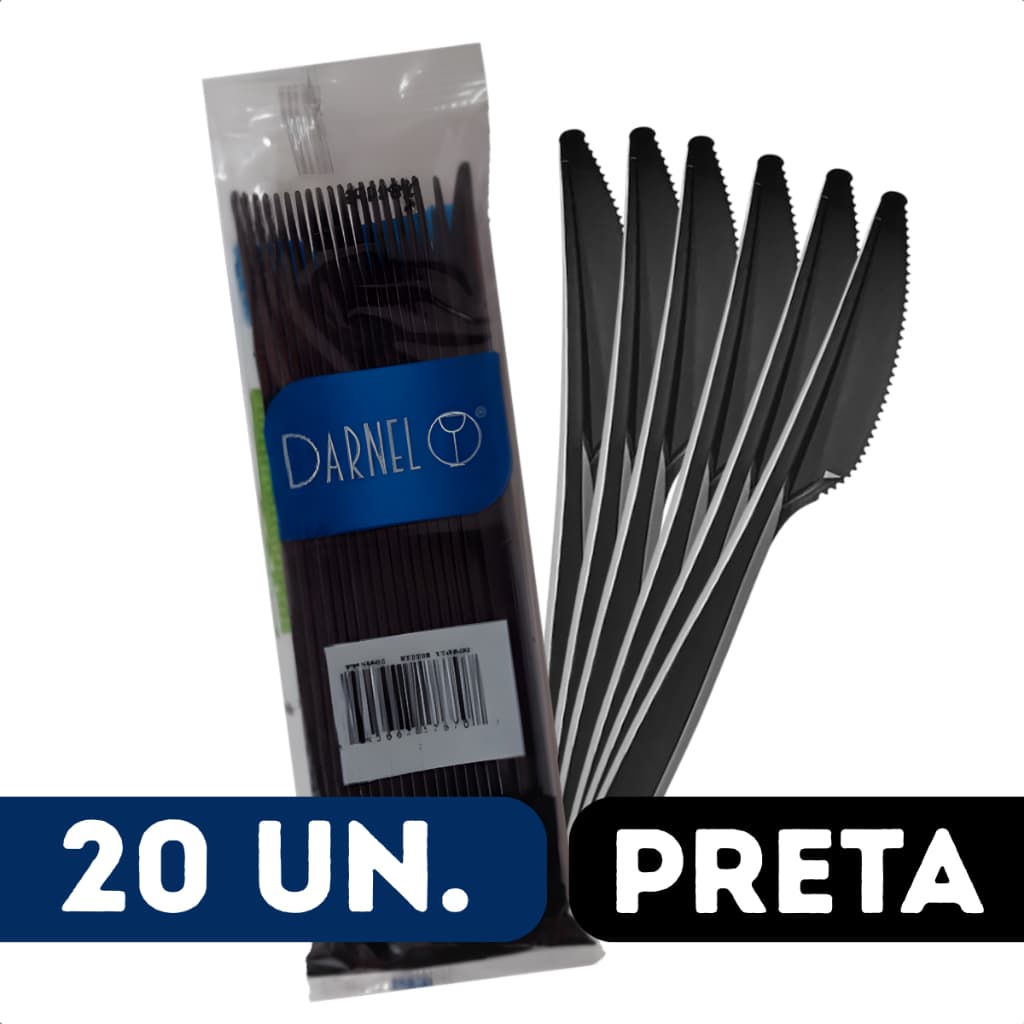 Kit 20 Facas Descartáveis Pretas Premium Resistentes Ideal para Festas e Delivery