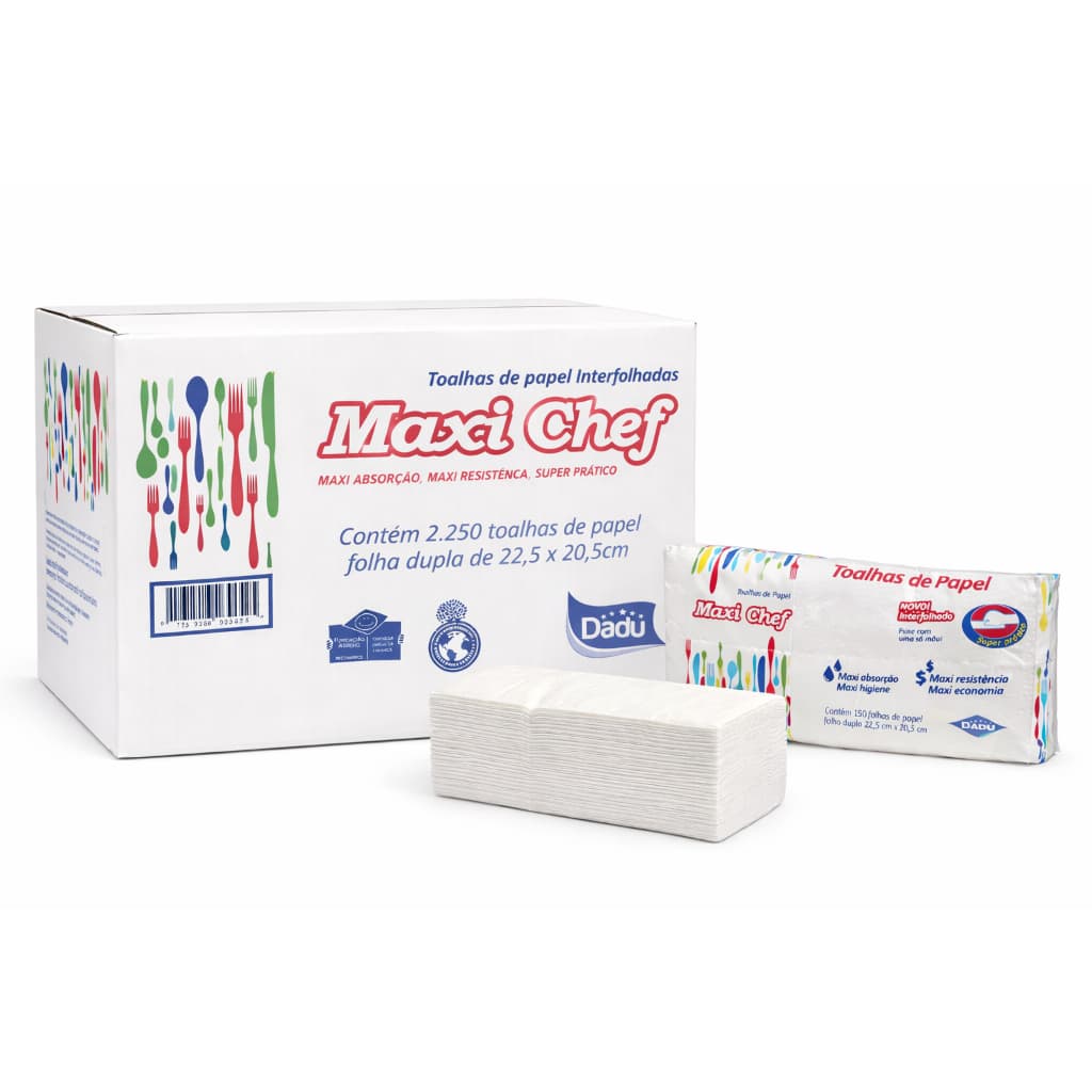 Papel Toalha Interfolha Folha Dupla  Maxi chef Dadu 15 Pacotes 2.250 folhas
