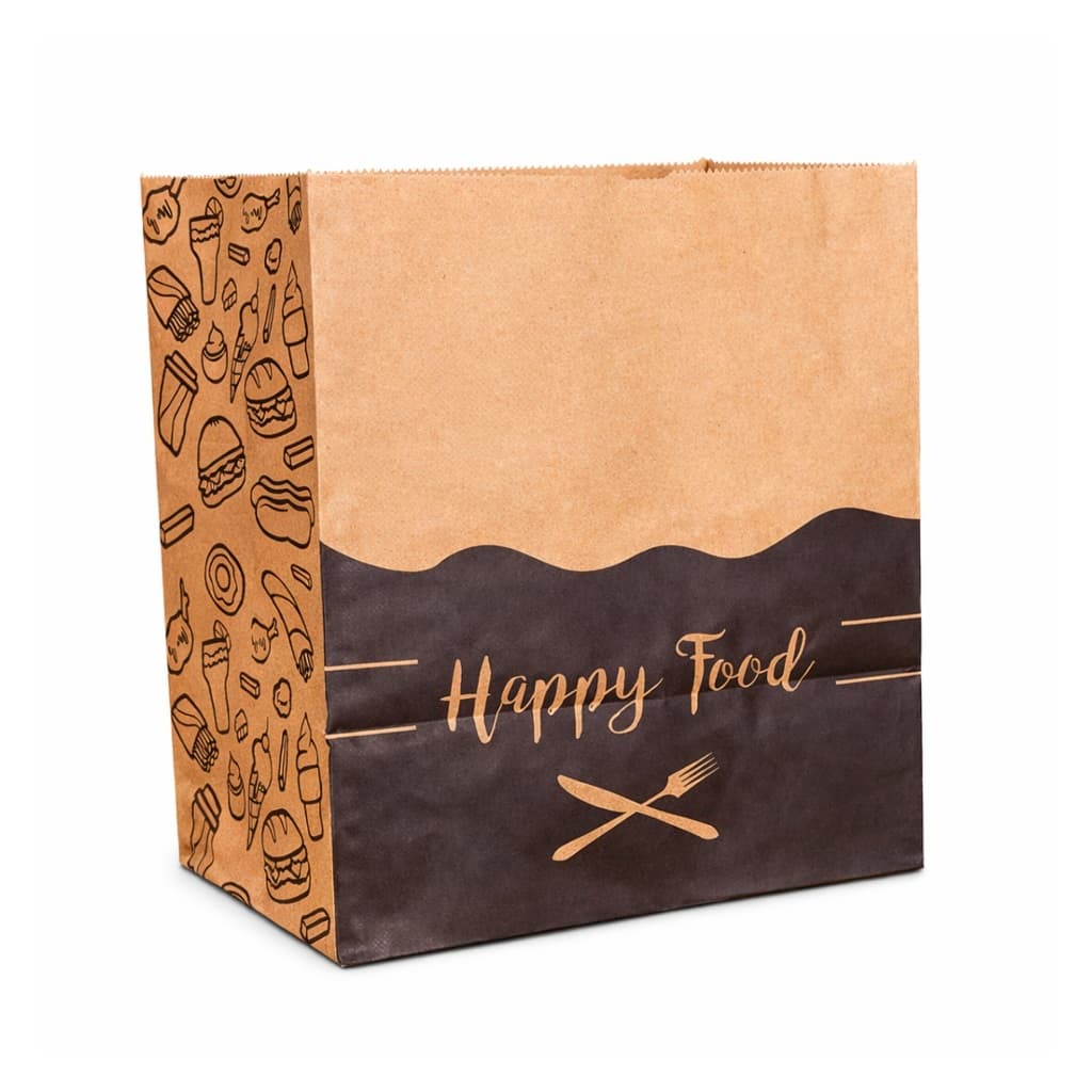 Saco Papel Kraft M 31x30x19 Estampado - Delivery e Lanches - Sem Alça - Kit Atacado