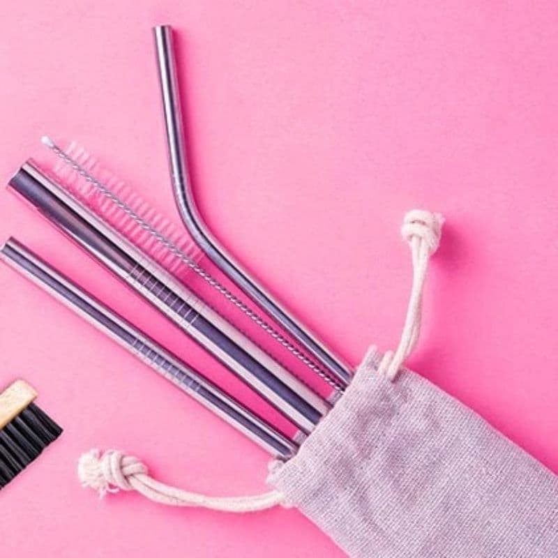 Canudo Inox Reutilizáveis Kit com Escova Limpador + 3 Canudos Metálica + Saquinho para proteção