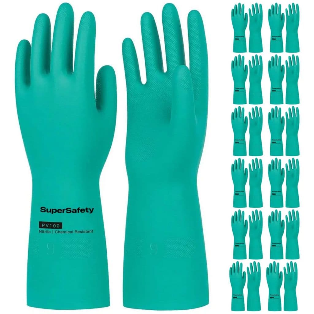 Kit 12 Luva Nitrílica Verde CA 33334 Com Forro Produtos Quimicos Cozinha Limpeza Louça Anti-Alérgica