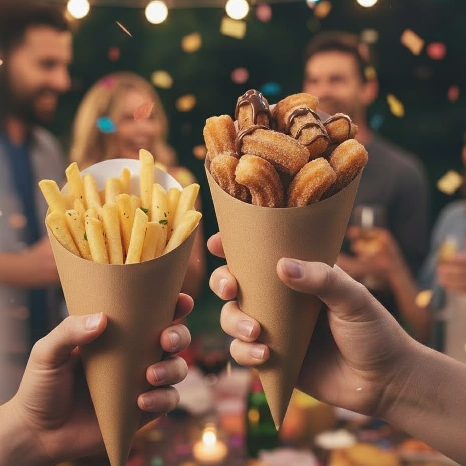 Embalagem Cone Batata Frita Porções Papel Kraft Branco Pequena Pacote 100 Unidades