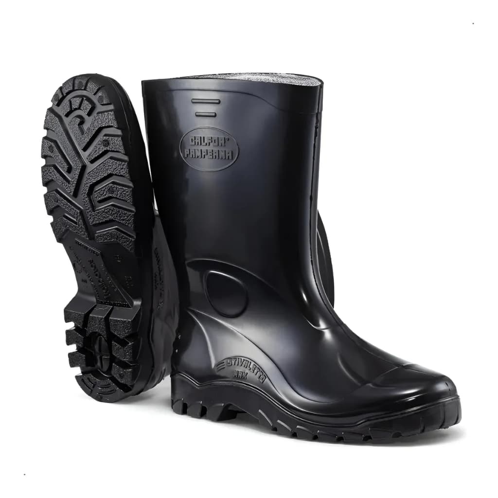 Bota De Borracha PVC Impermeável Cano Curto Preta Moto Limpeza Trabalho Proteção Chuva Unissex EPI