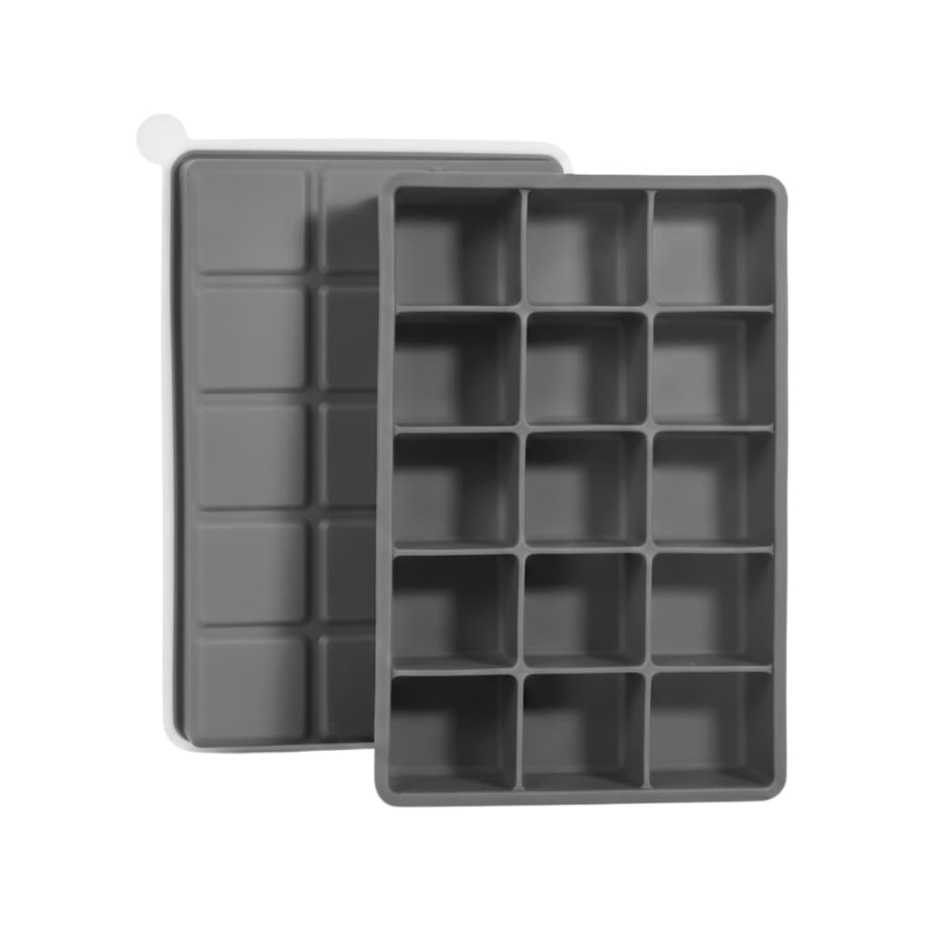SYMEON Kit 2 Forma de Gelo Cinza de Silicone C/ Tampa 15 Cubos